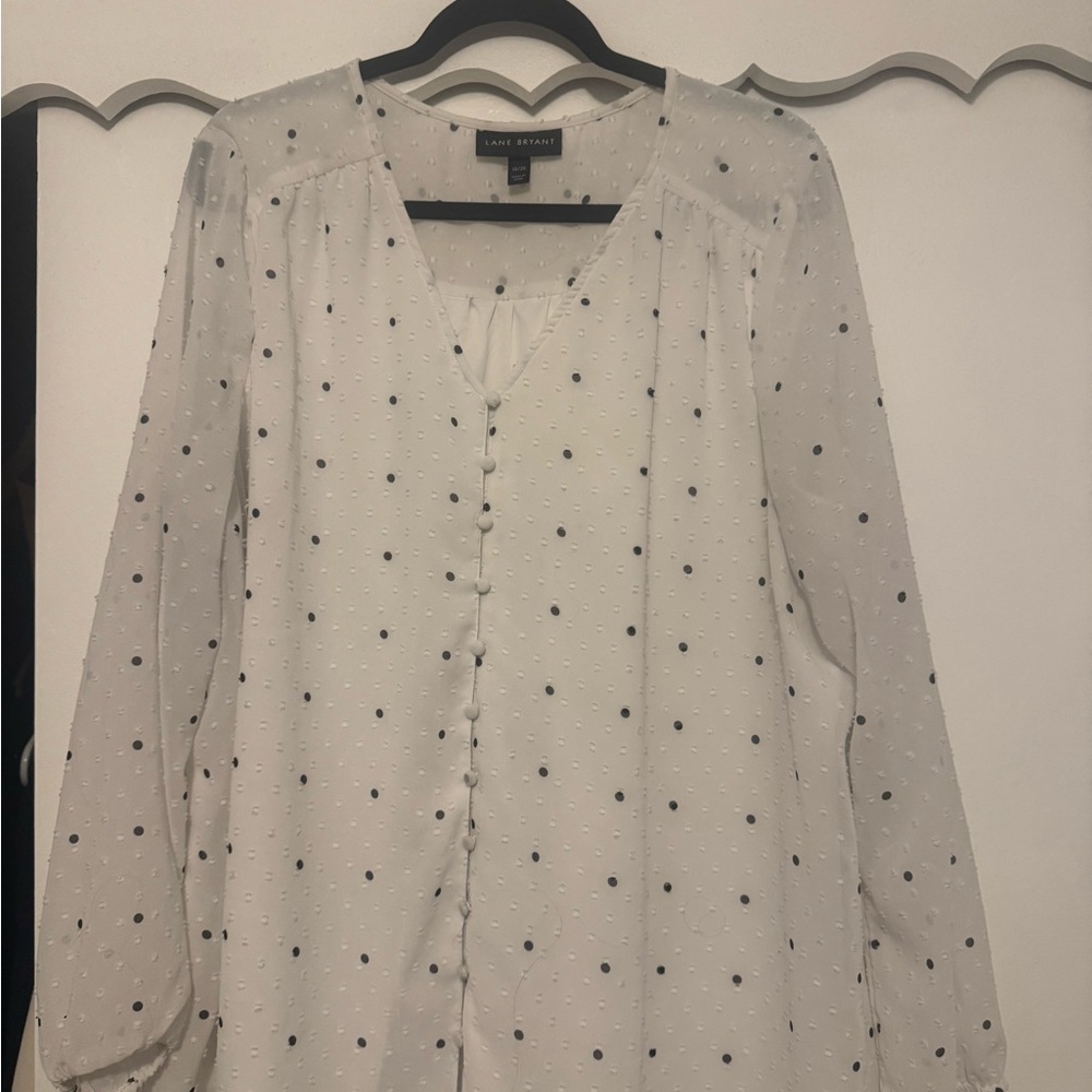 Lane Bryant White Polka Dot Blouse